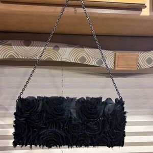Sondra Roberts Black Rosettes Clutch Purse Chain Strap Evening Bag